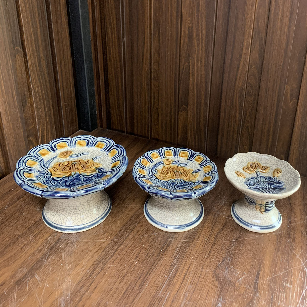 Chân nến men rạn đắp nổi Trường Xuân cao cấp S3 1