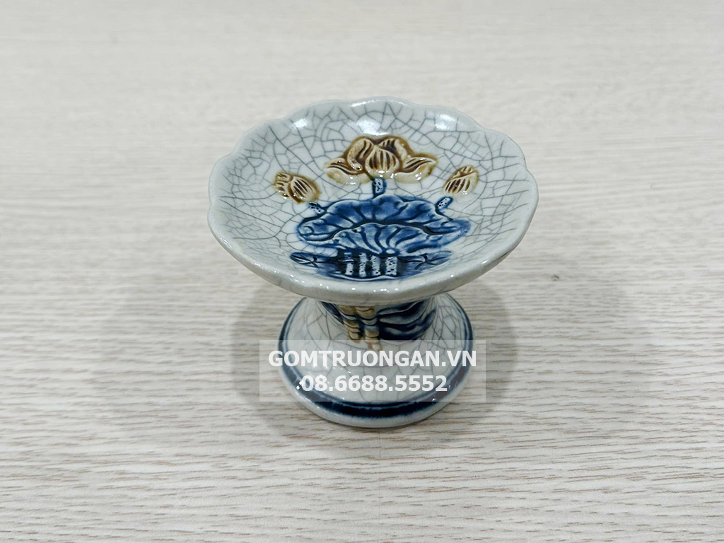 Chân nến men rạn đắp nổi Trường Xuân cao cấp S3 2