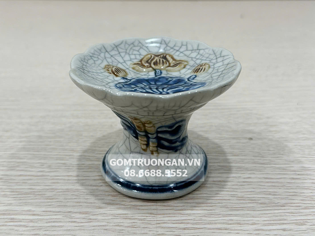 Chân nến men rạn đắp nổi Trường Xuân cao cấp S3 3