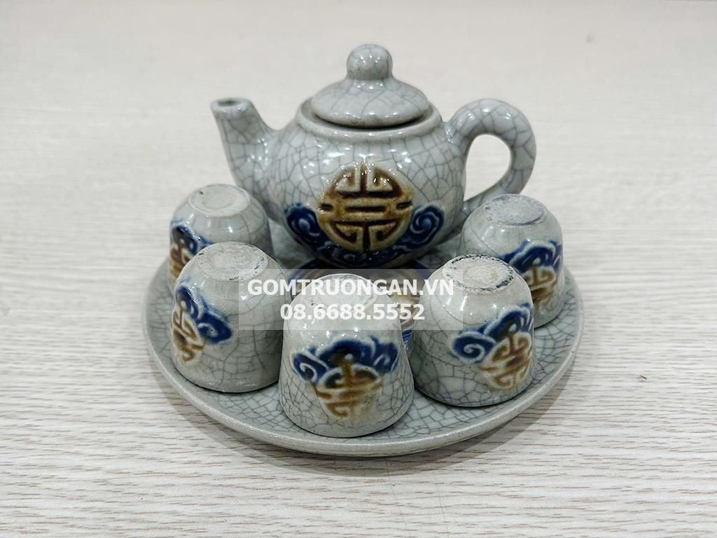 Bộ ấm chén thờ 5 men rạn nổi Phúc Quý 1