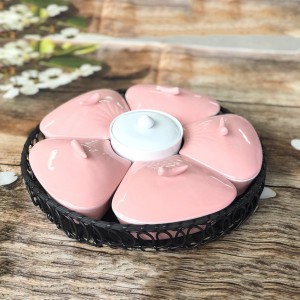 Khay mứt sứ men hồng 5 cánh