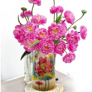 Bình hoa Bát Tràng trang trí decor dáng phích hoa sen đỏ