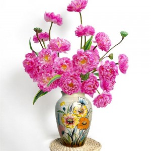 Lọ hoa men bóng 3D dáng vò cao vẽ tay hoa bươm bướm