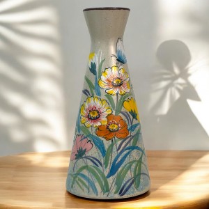 Lọ hoa men tiêu 3D cắm hoa dáng chai vát vẽ tay hoa bươm bướm