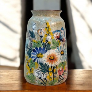 Bình hoa Bát Tràng trang trí decor dáng phích hoa cỏ 3D