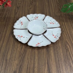 Bộ bát đĩa hoa mặt trời mâm cúng gia tiên hoa đào cỡ to 55cm 7 món