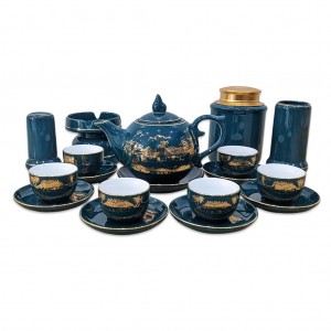 Ấm Chén Bát Tràng men xanh Mallard Mộc Hương Giang đầy đủ