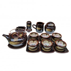 Ấm chén men hỏa biến phẩy dáng giang tây đầy đủ phụ kiện