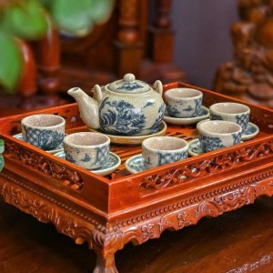 Ấm chén men rạn vẽ đồng quê dáng nhật (không có khay)