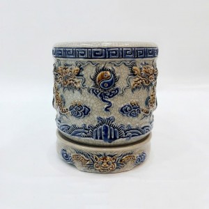 Bát hương men rạn nổi rồng Phúc Quý đường kính 25cm đế sứ