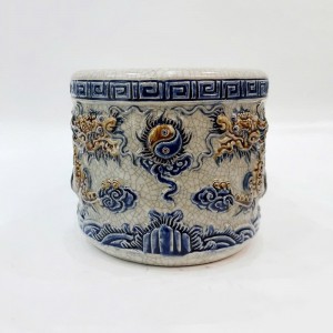 Bát hương Bát Tràng men rạn nổi rồng Phúc Quý đường kính 16cm