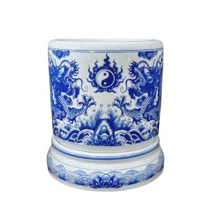 Bát hương rồng men lam Vạn Phúc Trường An 18cm đế sứ