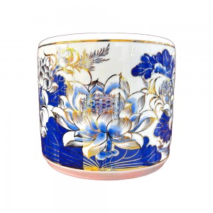 Bát hương vẽ vàng Hoa Sen men lam Vạn Phúc Trường An 16cm