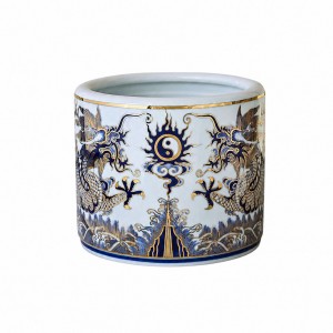 Bát hương vẽ vàng rồng men xanh ngọc Lộc Phát 20