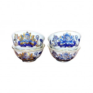 Bát thờ cúng vẽ vàng Vạn Phúc Trường An hoa sen