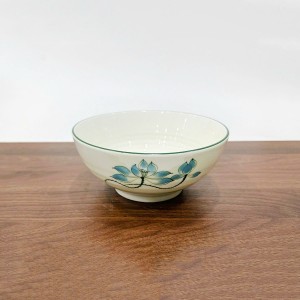 Bát tô men kem vẽ hoa sen xanh 16