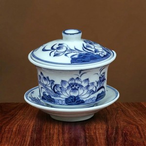 Bát trà sâm men xanh ngọc Lộc Phát hoa sen to