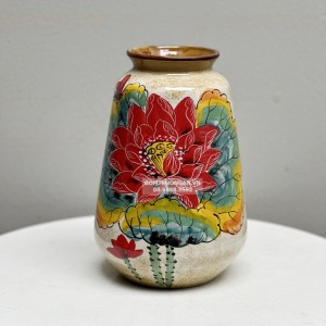 Bình hoa Bát Tràng trang trí decor dáng bầu vẽ hoa sen 26cm