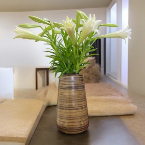 Bình hoa mộc nâu cắm hoa loa kèn đẹp 29cm