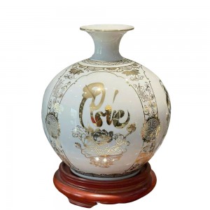 Bình hút lộc màu trắng vẽ vàng Phúc Đức Tài Lộc 25cm