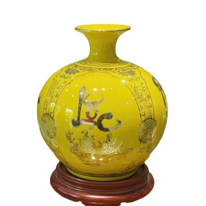 Bình hút lộc màu vàng vẽ vàng Phúc Đức Tài Lộc 25cm