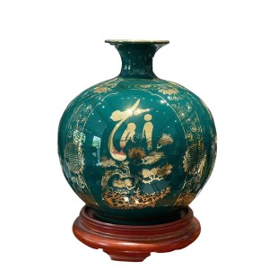 Bình hút lộc màu xanh vẽ vàng Phúc Đức Tài Lộc 25cm