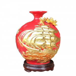 Bình hút lộc mệnh hỏa đắp nổi dát vàng Thuận Buồm Xuôi Gió 27cm