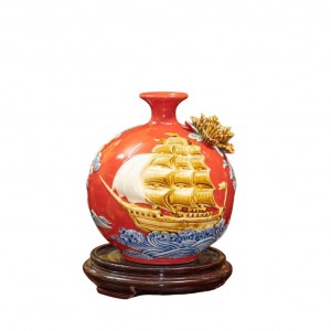 Bình hút lộc mệnh hỏa đắp nổi Thuận Buồm Xuôi Gió 21cm