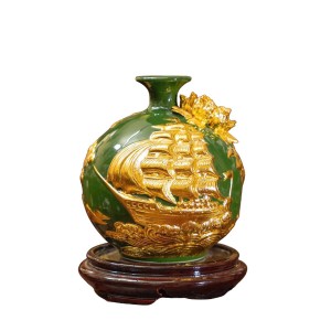 Bình hút lộc mệnh mộc đắp nổi dát vàng Thuận Buồm Xuôi Gió 21cm