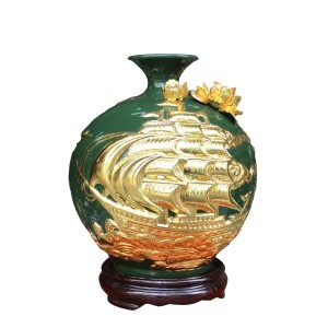 Bình hút lộc mệnh mộc đắp nổi dát vàng Thuận Buồm Xuôi Gió 27cm