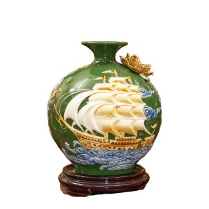 Bình hút lộc mệnh mộc đắp nổi Thuận Buồm Xuôi Gió 27cm