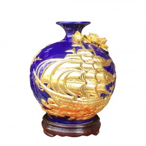 Bình hút lộc mệnh thủy đắp nổi dát vàng Thuận Buồm Xuôi Gió 27cm