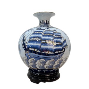 Bình hút lộc vẽ vàng Thuận Buồm Xuôi Gió Mã Đáo Thành Công xanh ngọc 25cm