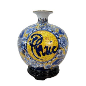 Bình hút tài lộc Cá Chép Liên Hoa Phúc Lộc nền vàng 30cm