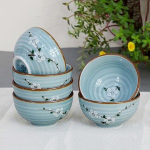 Bộ 6 bát ăn cơm Bát Tràng men kem vẽ hoa anh đào