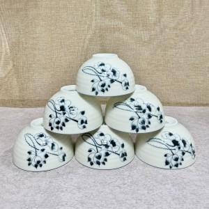 Bộ 6 bát ăn cơm Bát Tràng men kem vẽ sen lam