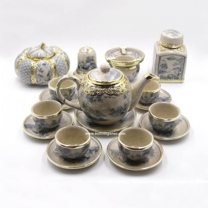 Bộ ấm chén Bát Tràng bọc đồng men rạn dáng Minh Long đầy đủ phụ kiện