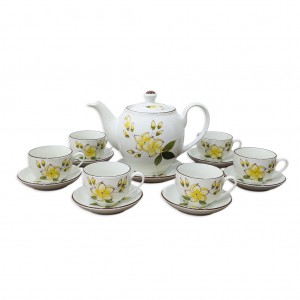 Bộ Ấm Chén Bát Tràng men kem vẽ tay Hoa Đại Minh Long