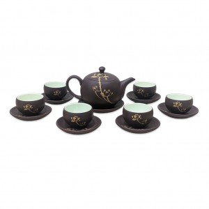 Bộ ấm chén hồng sa Bát Tràng hoa sen