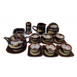 Bộ ấm chén men hỏa biến mật ong dáng quả hồng đầy đủ phụ kiện