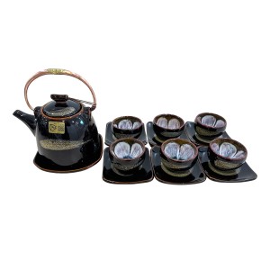 Bộ ấm chén men hỏa biến phẩy dáng siêu nước