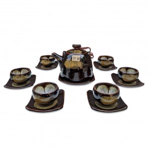 Bộ ấm chén men hỏa biến phẩy dáng siêu nước