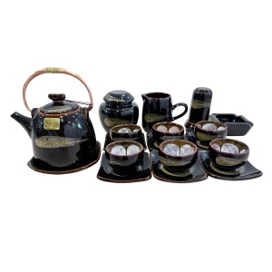 Bộ ấm chén men hỏa biến phẩy dáng siêu nước đầy đủ phụ kiện