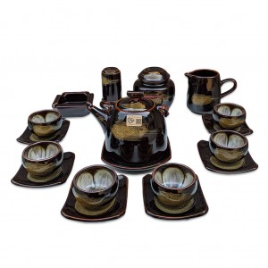 Bộ ấm chén men hỏa biến phẩy dáng siêu nước đầy đủ phụ kiện