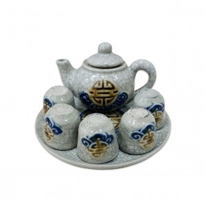 Bộ ấm chén thờ 5 men rạn nổi Phúc Quý