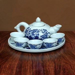 Bộ ấm chén thờ cúng men xanh ngọc Lộc Phát 5 chén