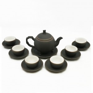 Bộ ấm chén tử sa Bát Tràng cây thông đen kẻ chỉ