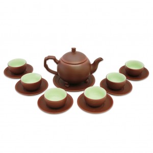 Bộ ấm chén tử sa Bát Tràng cây thông nâu kẻ chỉ