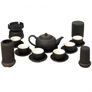 Bộ ấm chén tử sa Bát Tràng dáng tống đen đầy đủ phụ kiện