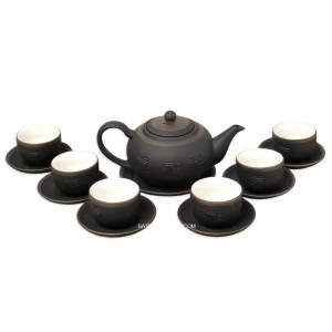 Bộ ấm chén tử sa Bát Tràng dáng tống men đen kẻ chỉ